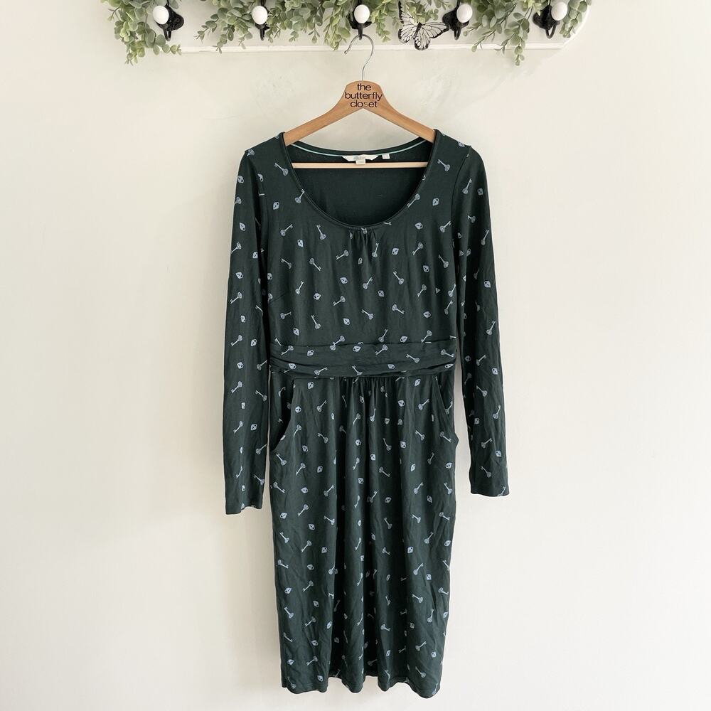 Boden Green Abigail Heart Lock Key Jersey Dress Sz 8